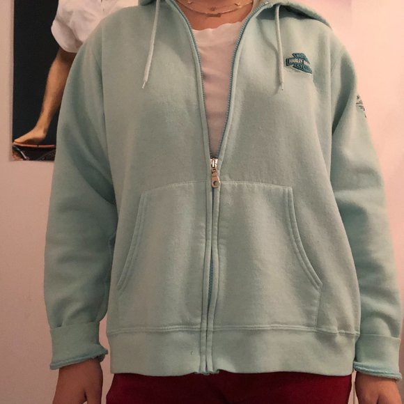VINTAGE BABY BLUE HARLEY DAVIDSON ZIP UP - Picture 1 of 7